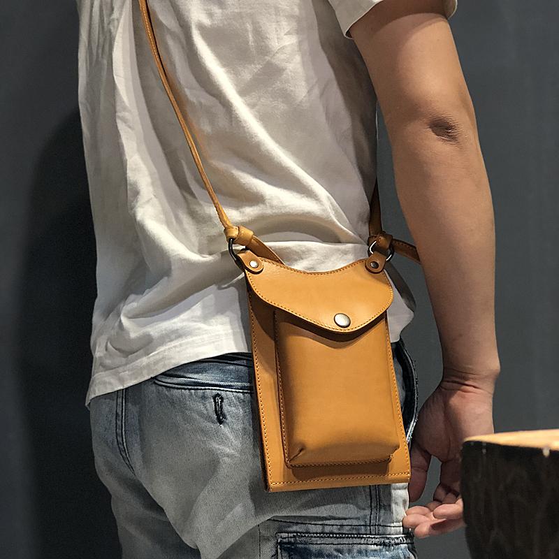 Cool Tan LEATHER MEN'S Small Messenger Bag Waist BAG Belt pouch Green ...