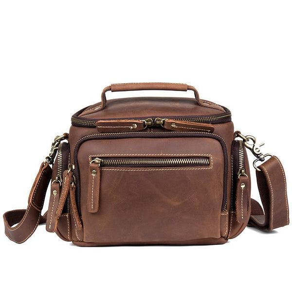 Vintage Dark Brown Leather Mens Camera Shoulder Bag Small Messenger Ba ...