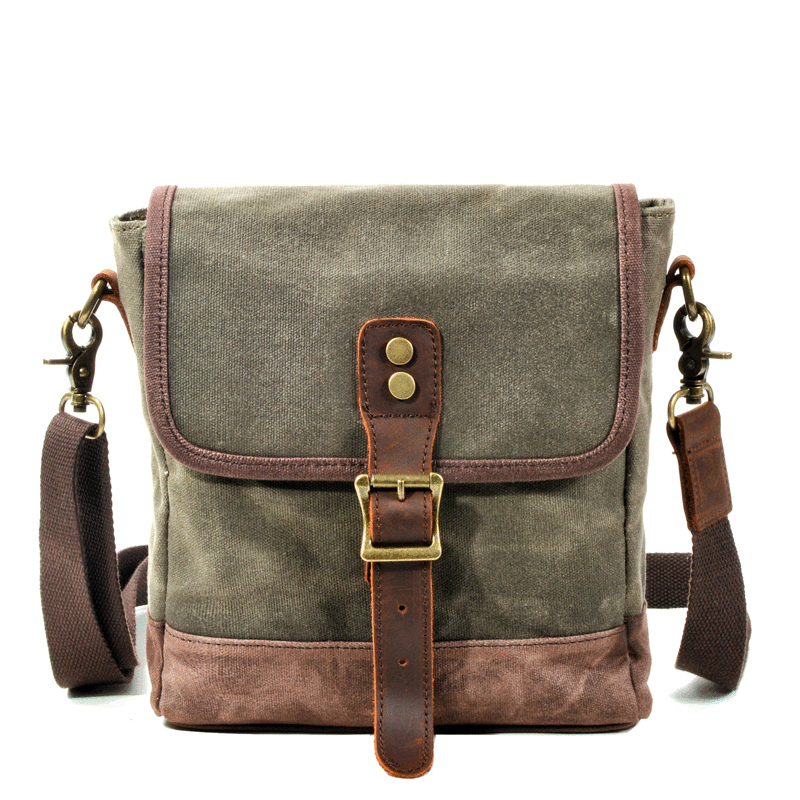 Cool Canvas Leather Mens Small Green Messenger Bag Vertical Side Bag S ...