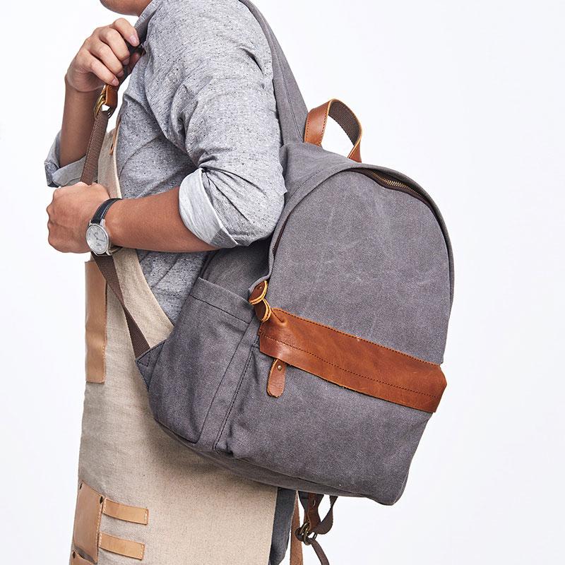 Cool Canvas Gray Mens Backpack Canvas Travel Bag Canvas School Bag for ...