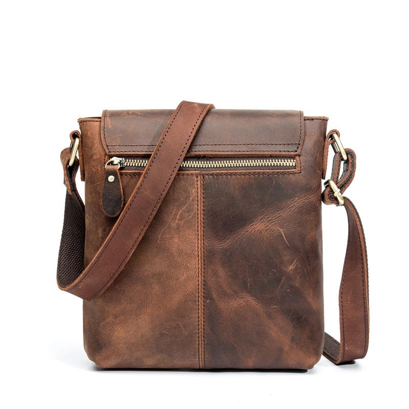 Vintage Brown Leather Men's Vertical Messenger Bag Small Side Bag Vert ...