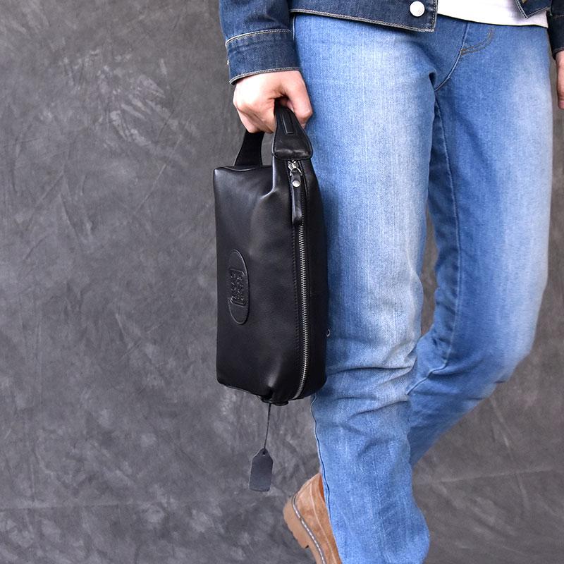Black Leather Mens 8&quot; HandBag Zipper Brown Clutch Bag Storage Bag For – imessengerbags