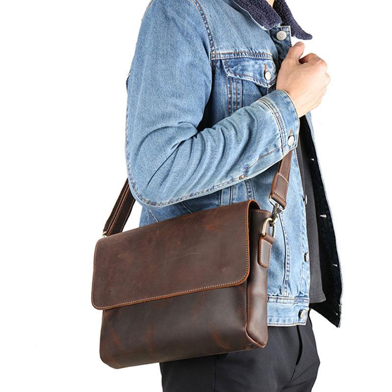 Cool Leather Messenger Bag Side Bag Vintage Shoulder Bag For Men ...