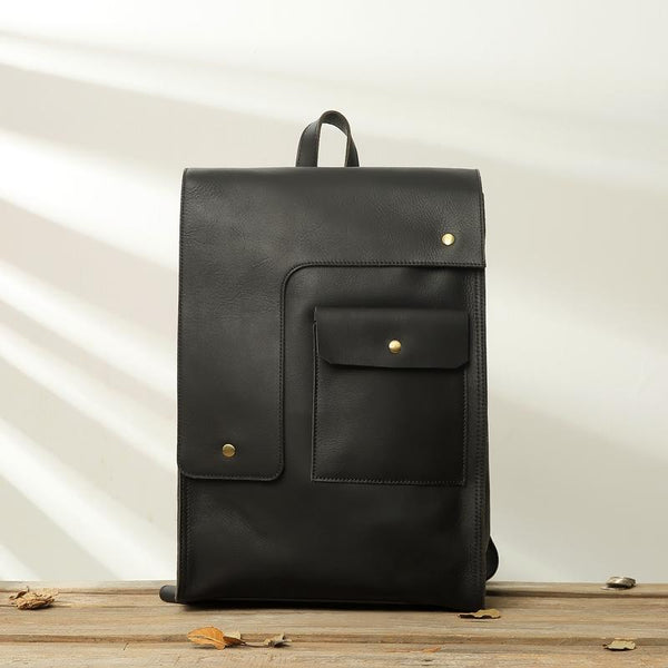 Black Leather Men's 13 inches Large Work Computer Backpack Black Large ...