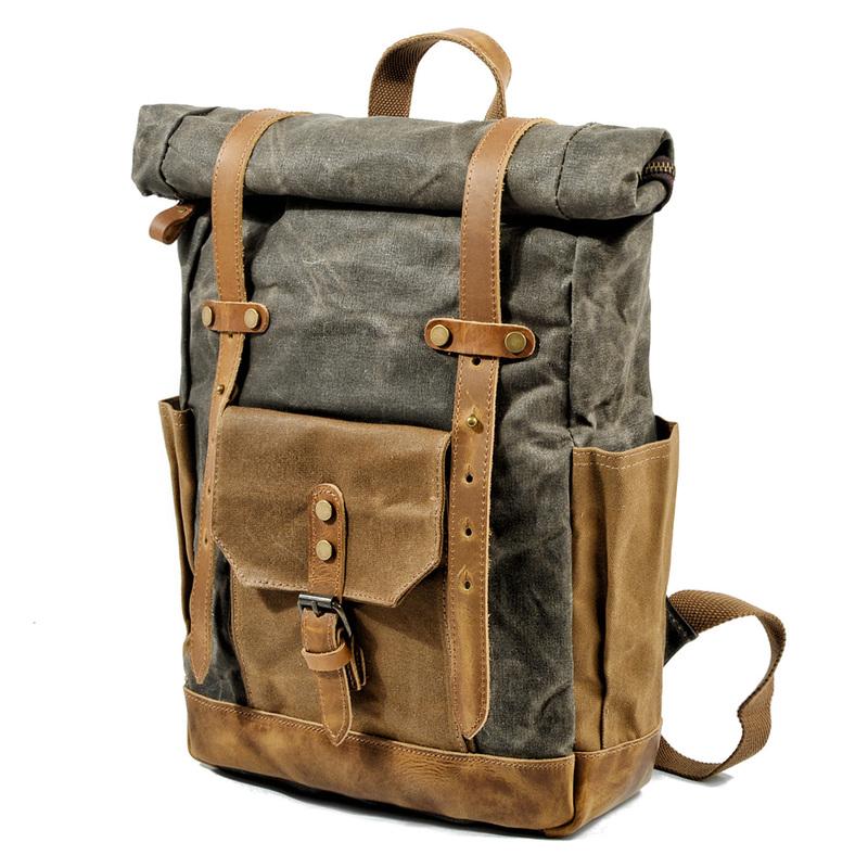 Cool Canvas Leather Mens Large Waterproof Travel Backpack Green Comput ...