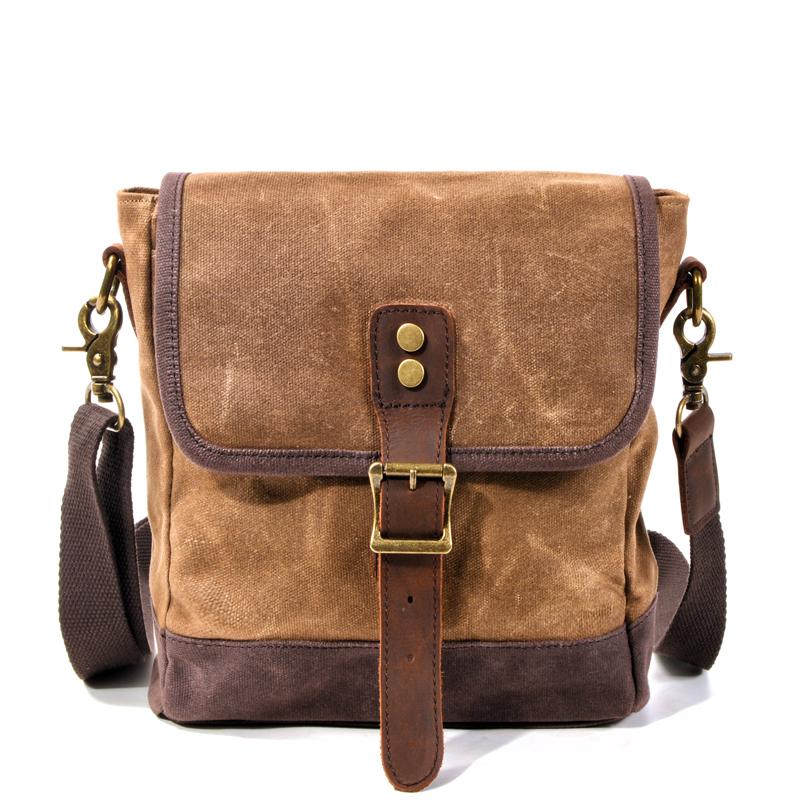 Cool Canvas Leather Mens Small Green Messenger Bag Vertical Side Bag S ...