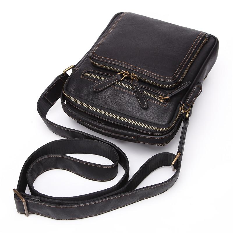 Fashion Black Leather Men's Tablet Shoulder Bag Small Vertical Side Ba ...