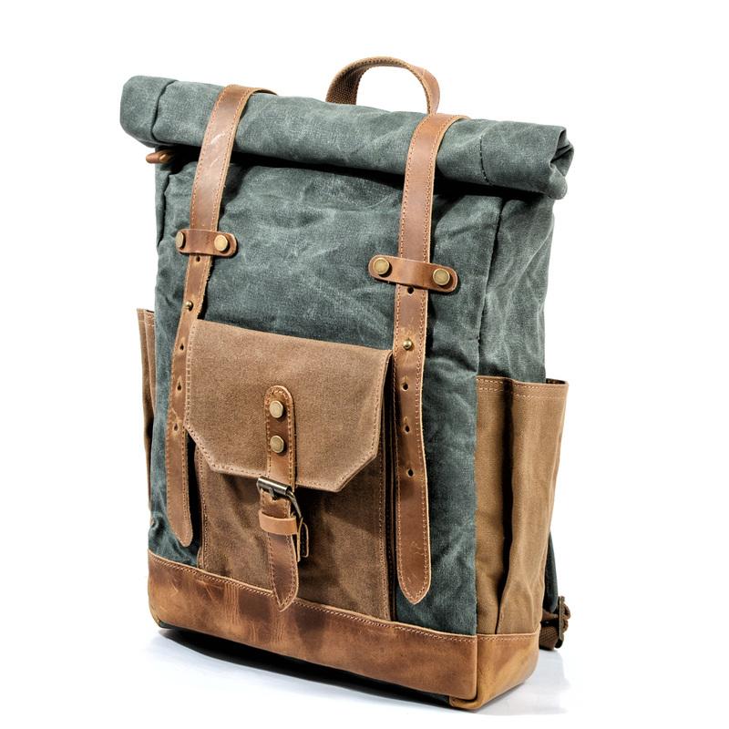 Cool Canvas Leather Mens Large Waterproof Travel Backpack Green Comput ...