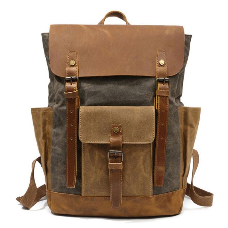 Waxed Canvas Mens Travel Backpack Canvas Backpacks Canvas School Backp ...