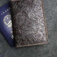 Handmade Leather Floral Mens Cool Short Wallet Passport Card Holder Small Card Slim Wallets for Men