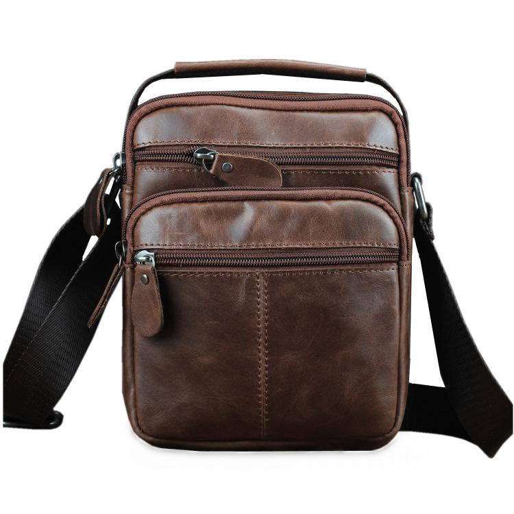 BROWN LEATHER MEN'S Small Side bag Vertical Courier Bag MESSENGER BAG ...