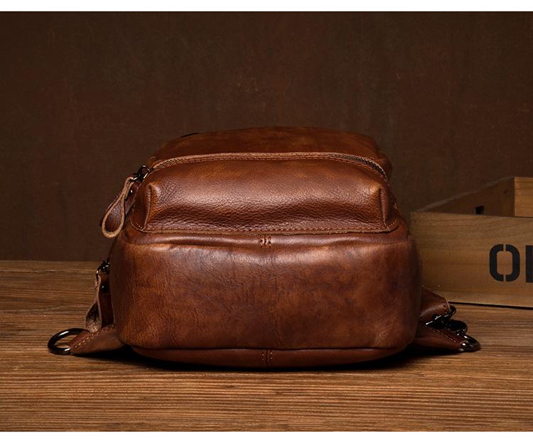 Casual Brown Leather Mens Sling Pack Sling Bag Chest Bag One Shoulder ...