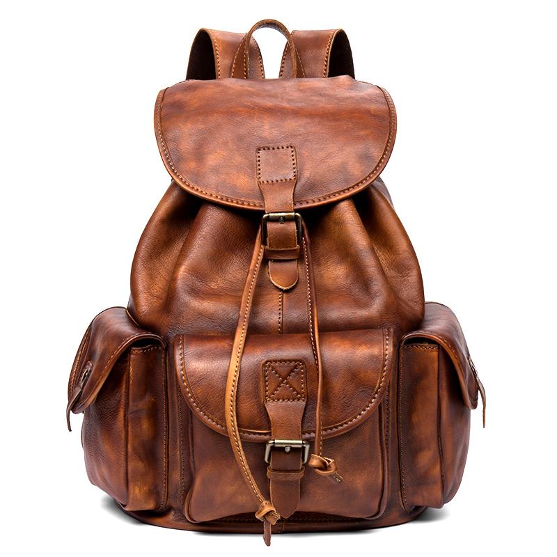 Fashion Brown Mens Leather 15inchs Computer Backpack Cool Travel Backp ...