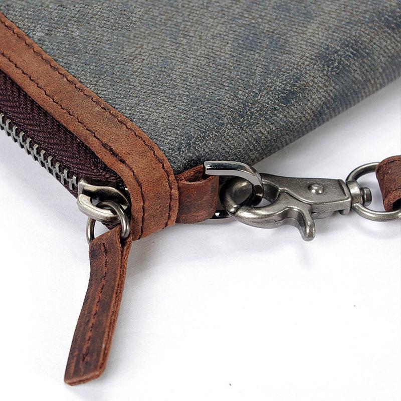 Cool Canvas Leather Mens Large Clutch Wallet Zipper Wristlet Bag