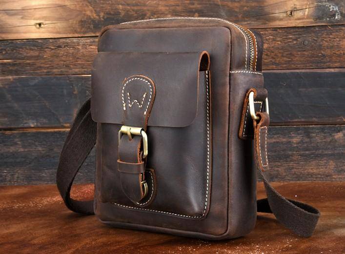 Cool Dark Brown Leather Mens Small Messenger Bags Cool Side Bag Tablet ...