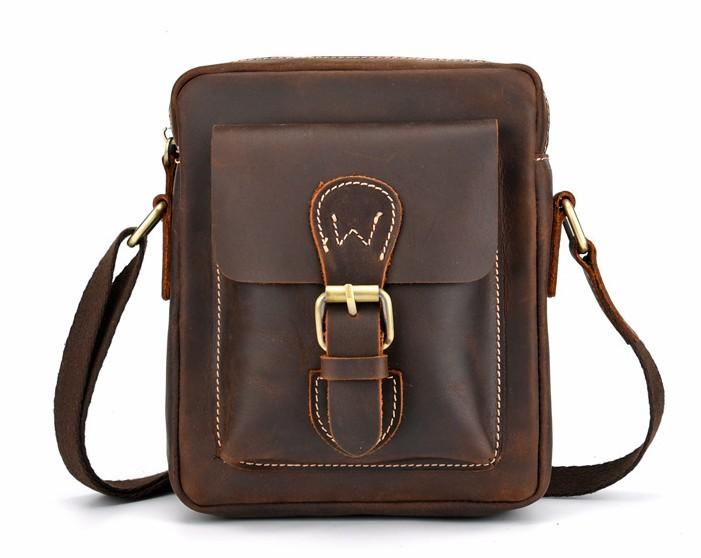 Cool Dark Brown Leather Mens Small Messenger Bags Cool Side Bag Tablet ...