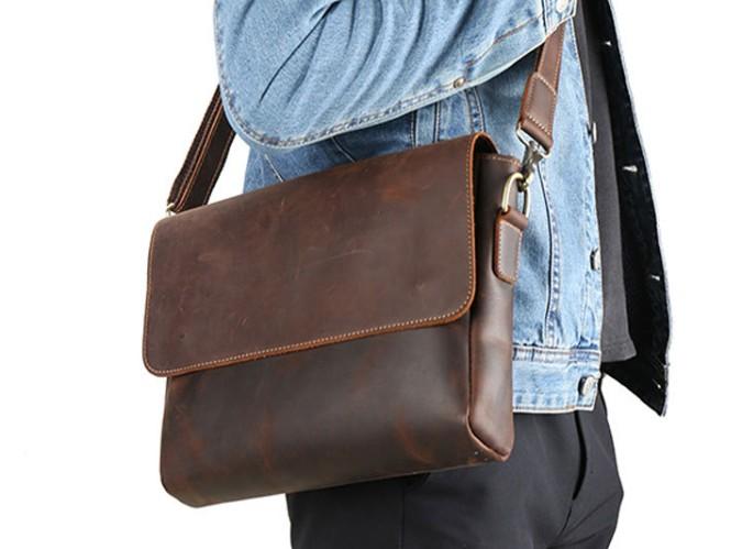 Cool Leather Messenger Bag Side Bag Vintage Shoulder Bag For Men ...