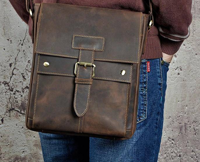 Cool Retro Leather Mens Tablet Messenger Bag Small Side Bag Messenger ...