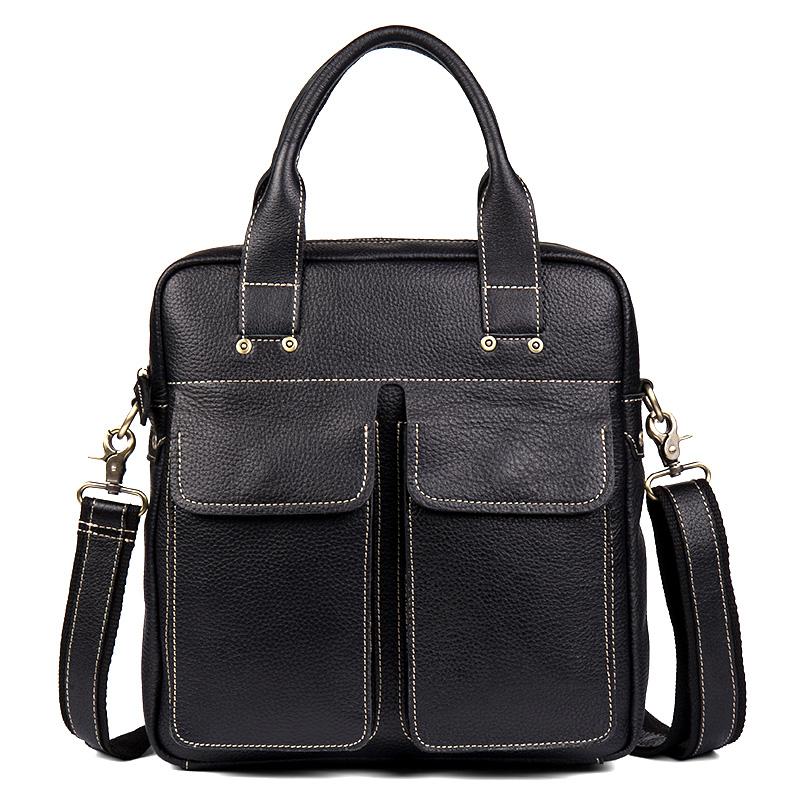 Fashion Black Leather 12 inches Vertical Briefcase Work Shoulder Bag B ...