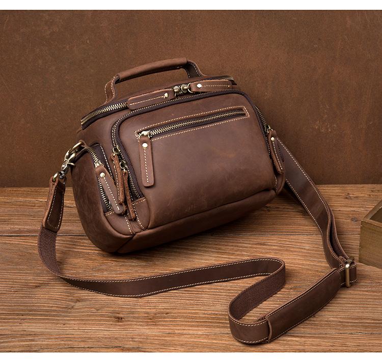 Vintage Dark Brown Leather Mens Camera Shoulder Bag Small Messenger Ba ...