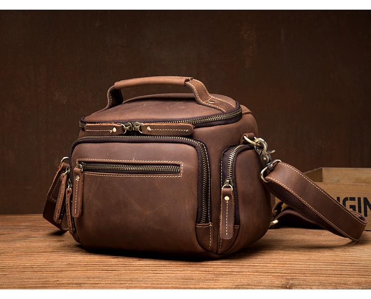 Vintage Dark Brown Leather Mens Camera Shoulder Bag Small Messenger Ba ...