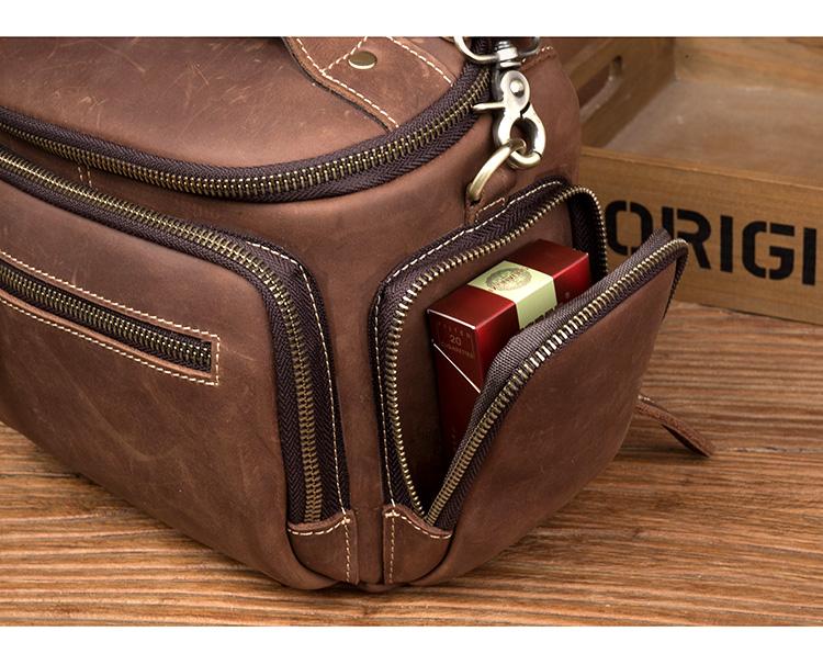 Vintage Dark Brown Leather Mens Camera Shoulder Bag Small Messenger Ba ...