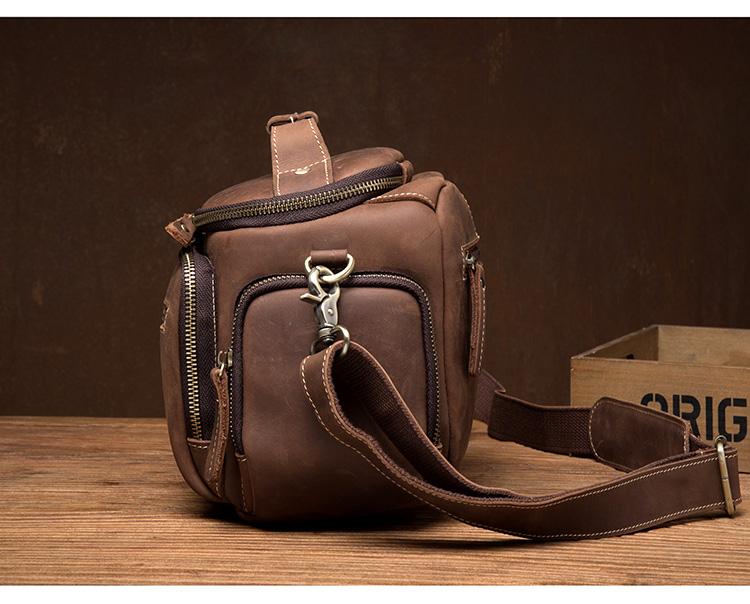 Vintage Dark Brown Leather Mens Camera Shoulder Bag Small Messenger Ba ...