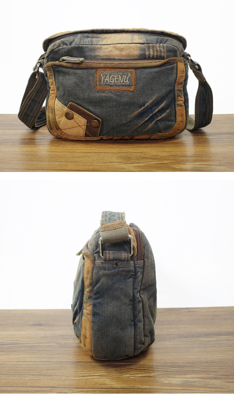 Blue Denim Mens Casual Small Messenger Bag Jean Postman Bag Courier Ba ...