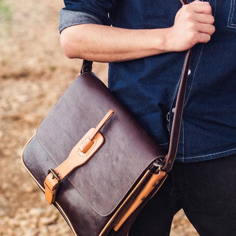 Leather Mens Messenger Bag Shoulder Bag Crossbody Bag for Men ...