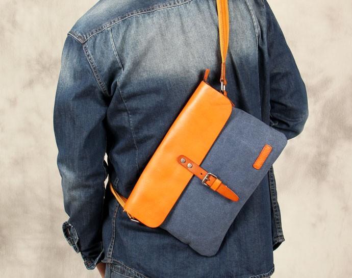 Mens Canvas Leather Messenger Bag Shoulder Bag Crossbody Bag for Men ...