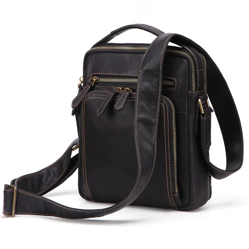 Fashion Black Leather Men's Tablet Shoulder Bag Small Vertical Side Ba ...