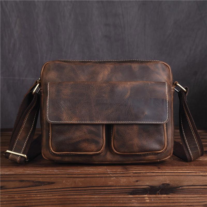 Genuine Leather Mens Cool Messenger Bag SHOULDER BAG CHEST BAG BIKE BA ...