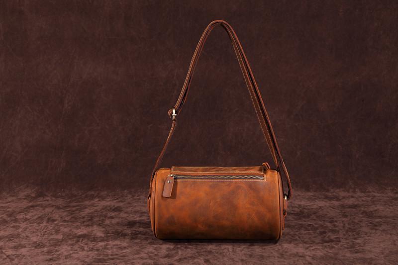 Vintage Leather Small Barrel Messenger Bag Shoulder Bag For Men ...