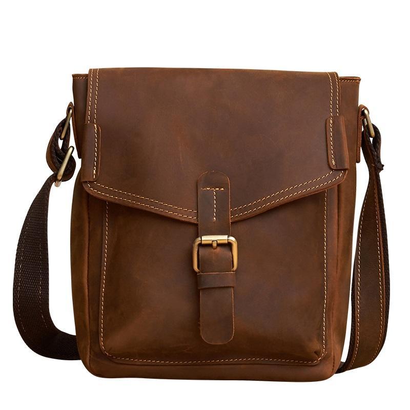 Vintage Leather Small Messenger Bag Shoulder Bag Crossbody For Men ...