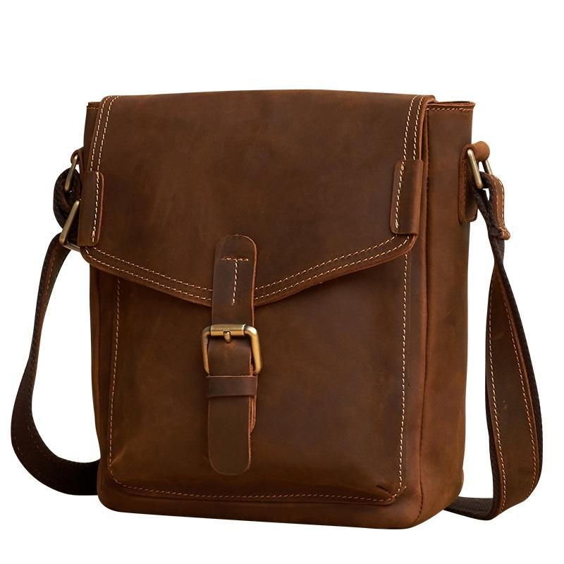 Vintage Leather Small Messenger Bag Shoulder Bag Crossbody For Men ...