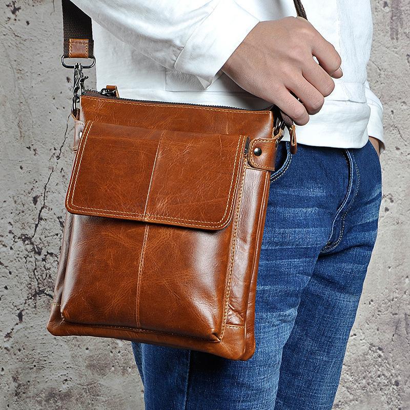Cool Leather Mens Small Brown Messenger Bag Vintage Shoulder Bags For ...