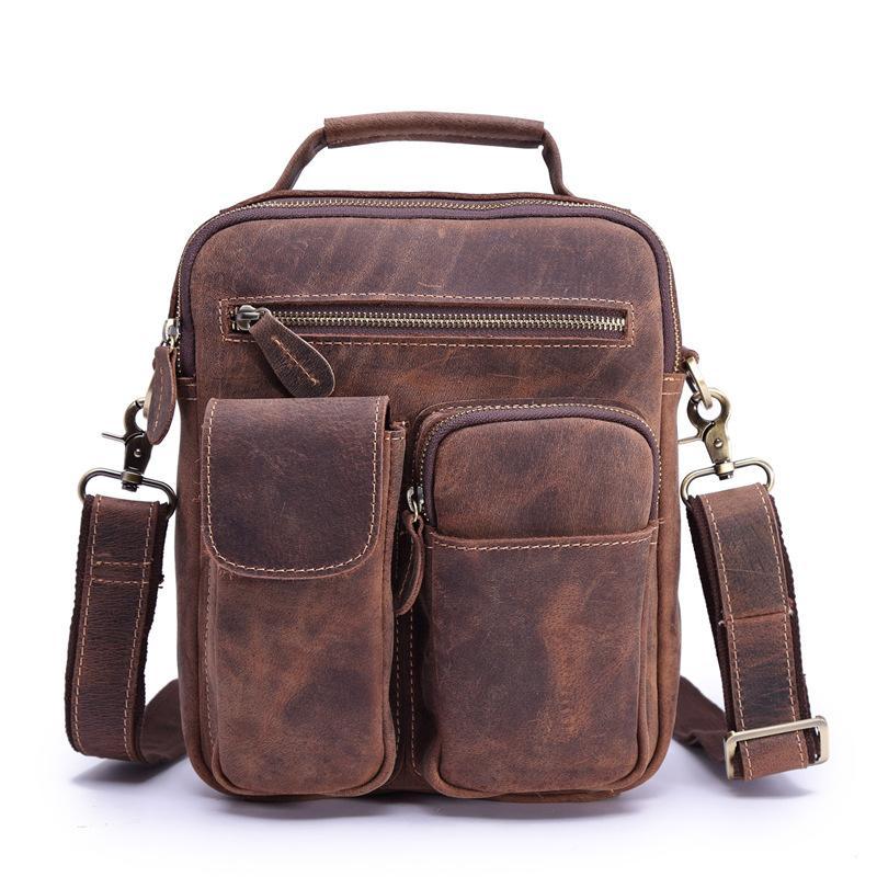 Vintage Leather Small Messenger Bag Shoulder Bag Handbag For Men ...