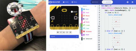Assembled Power:bit Watch Kit and makecode blocks on GetHacking Online Store