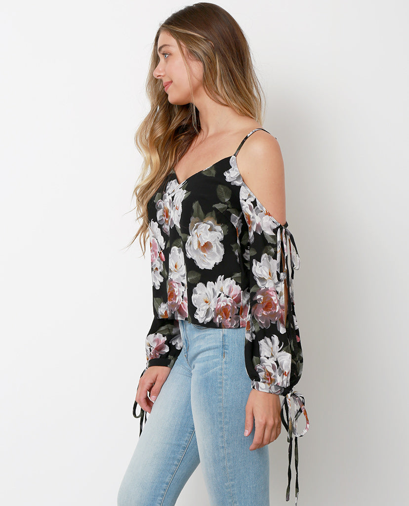 black floral off the shoulder top