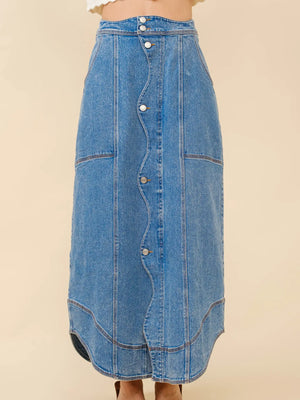 Wavy Denim Maxi Skirt - EmLeigh's and Mama B's