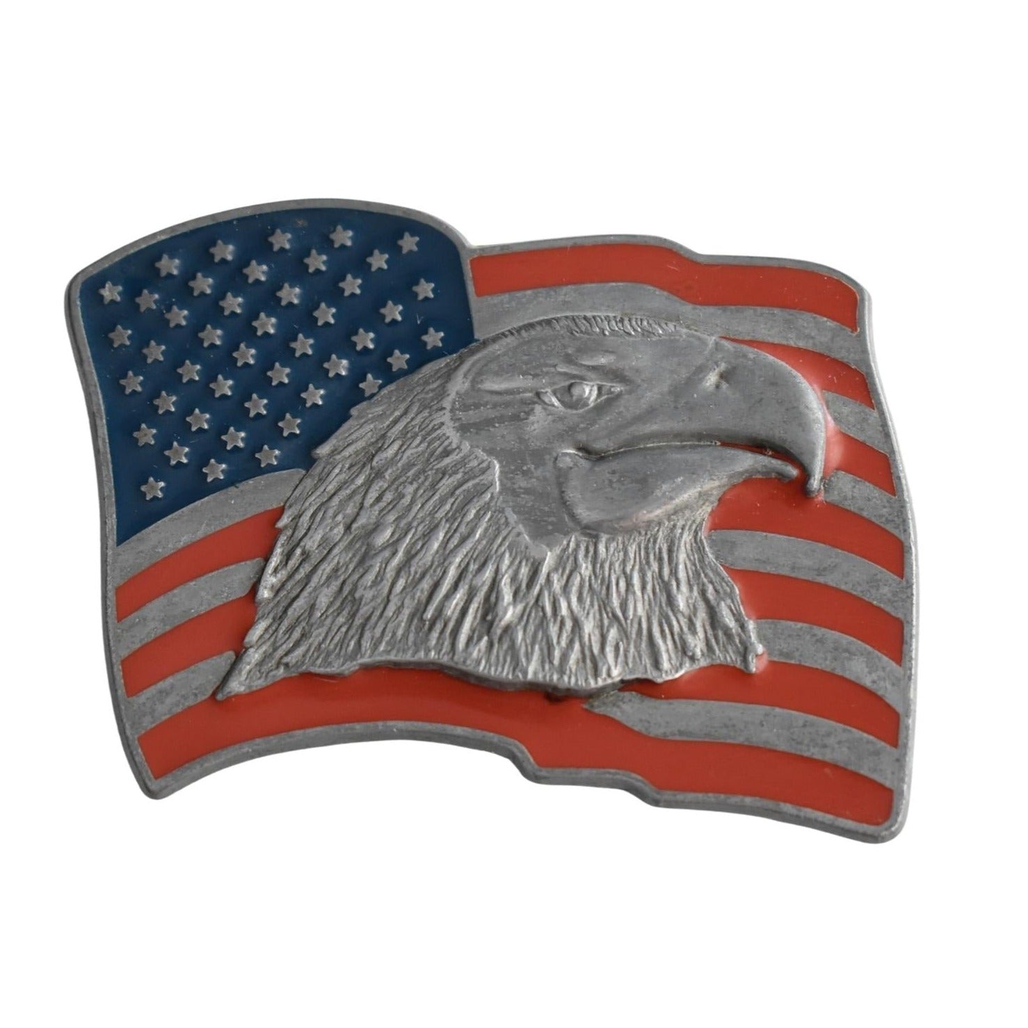 Vintage Patriotic Eagle on US Flag Enamel Belt Buckle c1970s Gre