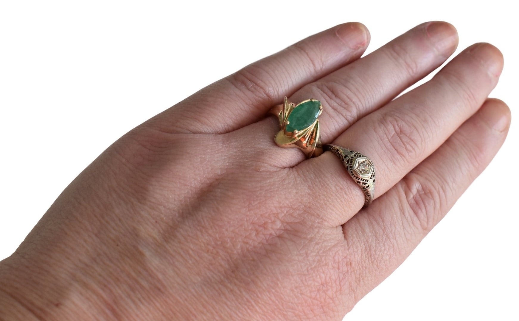 Estate 14k Gold Emerald Ring 1.02 carats, Vintage Emerald Engagement R