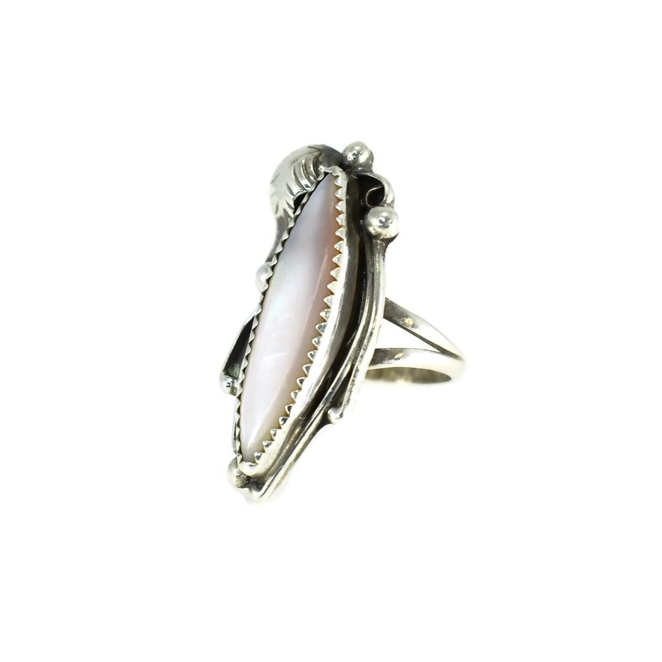 Vintage Silver Navajo Pink Shell Ring Big Elongated Setting Boho Style ...