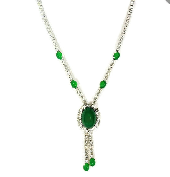 Emerald Glass Cabochon Rhinestone Necklace Vintage – Premier Estate Gallery