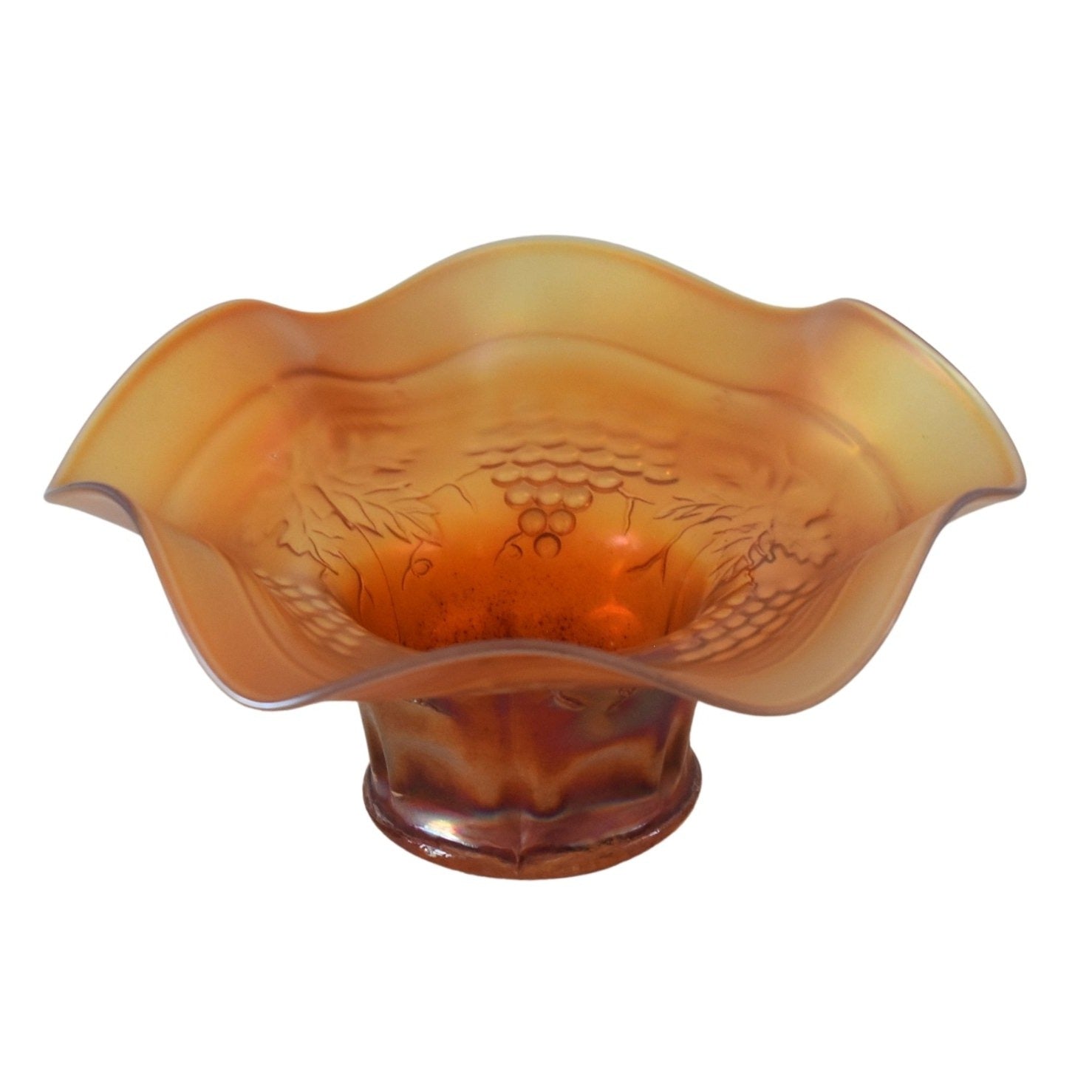 Antique Northwood Carnival Glass Marigold Small Ruffled Hat Whimsy Bowl Cable and Grape 7"