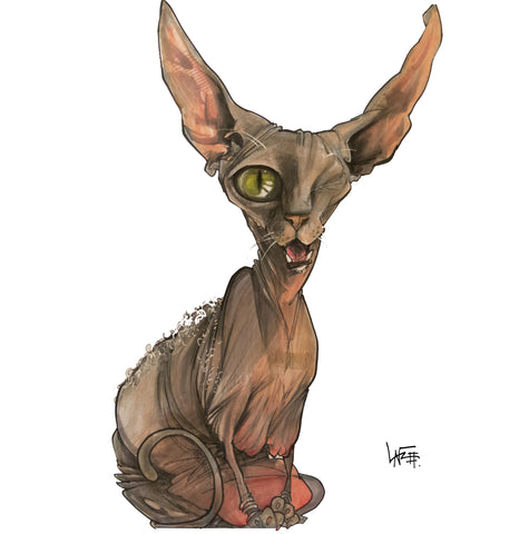 Sphinx cat caricature pet portrait by John LaFree