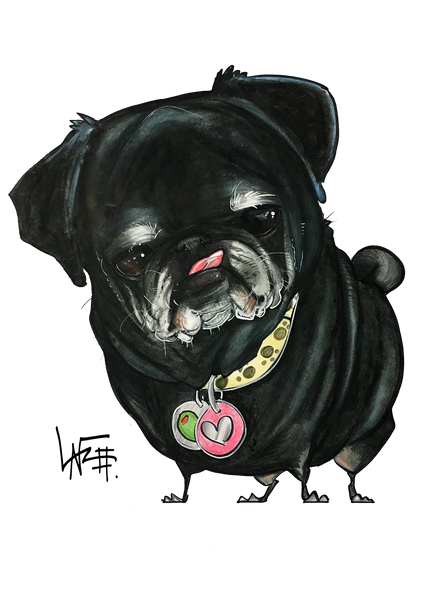 pug pet portrait by canine caricatures john lafree