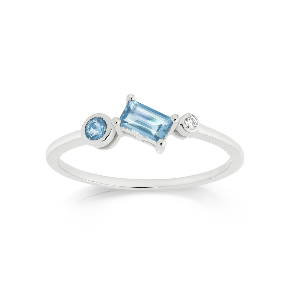 9ct white gold blue topaz & diamond scatter ring – Offe Jewellers