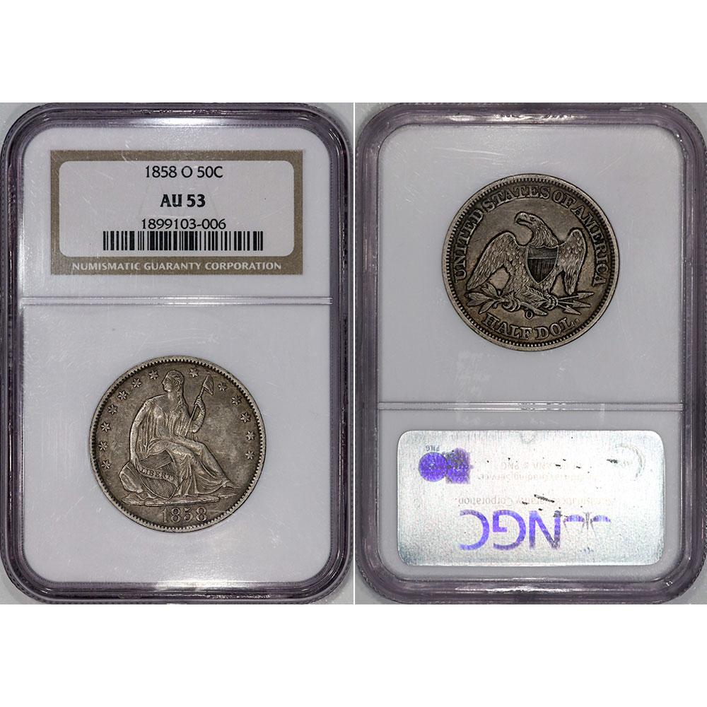 1858-O Seated Liberty Half Dollar - NGC AU 53 - About Uncirculated