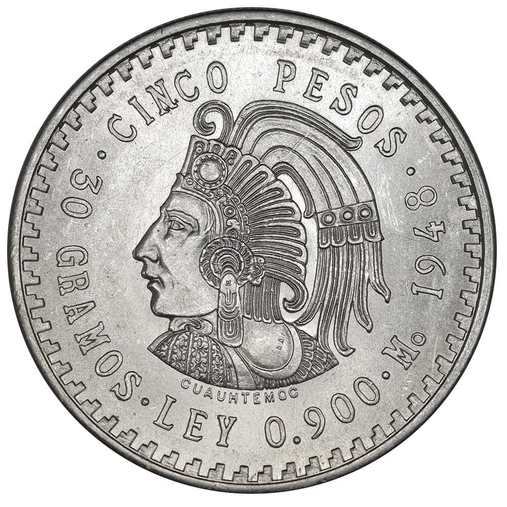 1948 Mexico Silver 5 Pesos Coins KM.465 - Choice Brilliant Uncirculate